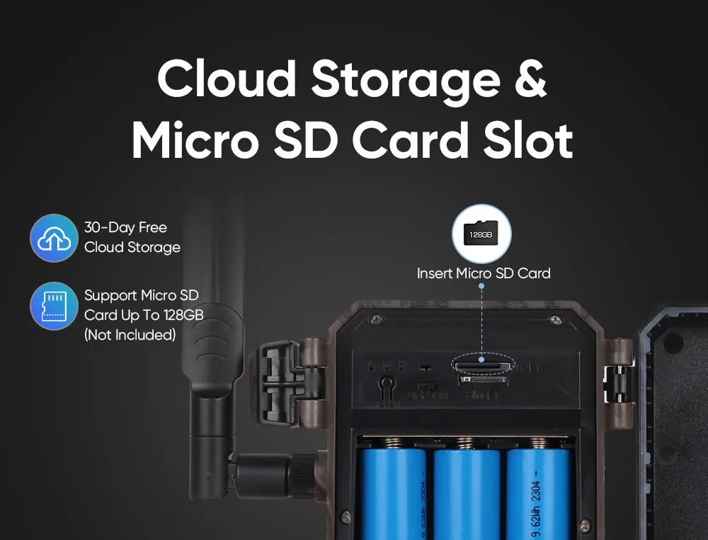 1/2 cámara de rastreo celular UCon 4G 2K con energía solar, activación por movimiento (0,2 s), visión nocturna.