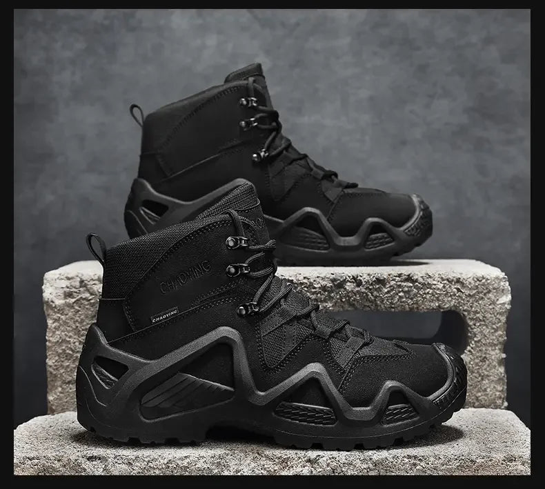 Botas tácticas para hombre con correas para entrenamiento de combate, impermeables, transpirables, ideales para senderismo y uso multifuncional en motocicleta.