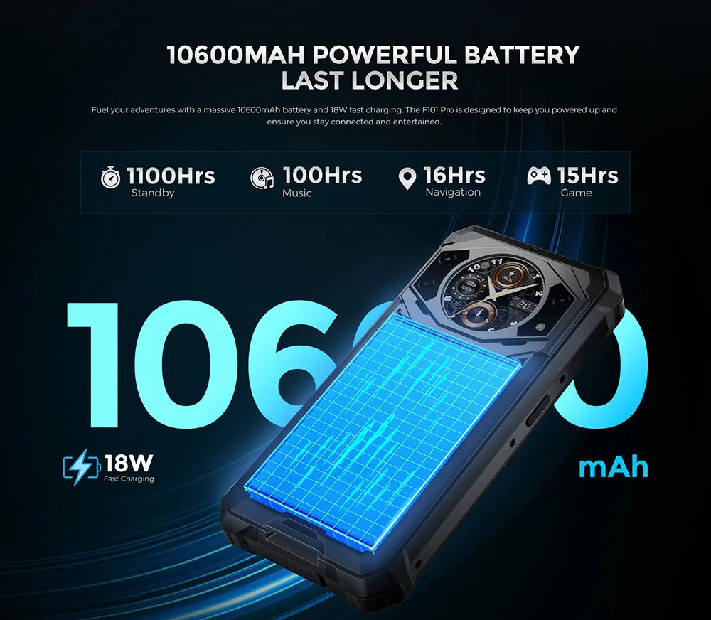 Teléfono inteligente resistente Fossibot F101Pro, 15 GB + 128 GB, Android 13, IP68, resistente al agua, batería de 10600 mAh, NFC, versión global