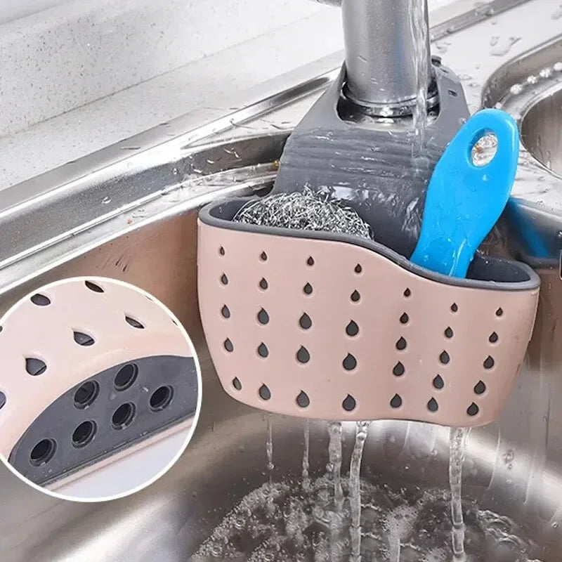 Cesta de drenaje para almacenamiento en el hogar, soporte para fregadero de cocina, estante ajustable para esponja y jabón, cesta de drenaje colgante, bolsa, accesorios de cocina