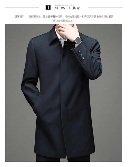 Gabardina coreana Maxbarley para hombre, otoño 2025, estilo casual de negocios, cortavientos, abrigo largo de estilo urbano.