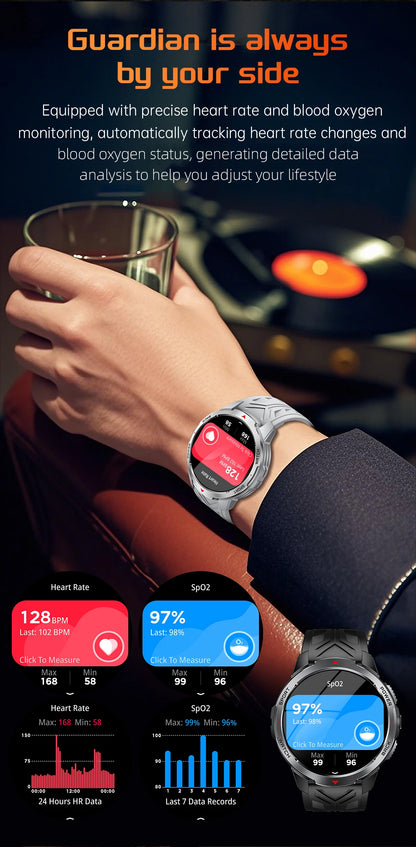 Reloj inteligente deportivo para exteriores para hombre, con batería grande de 1100 mAh, brújula, linterna LED, control del ritmo cardíaco, compatible con Android e iOS.