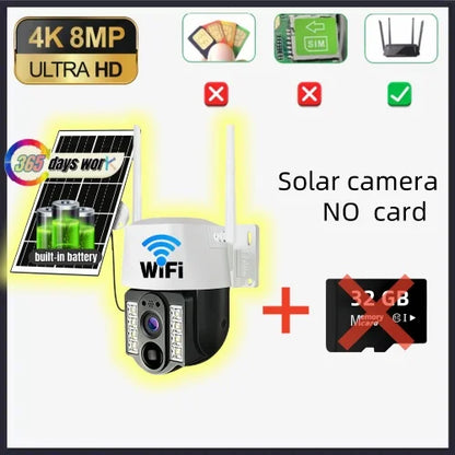 Cámara solar WiFi V380 Pro con zoom 10X, doble lente, resistente al agua, para exteriores, con protección IP, detección humana PIR y sistema de videovigilancia.
