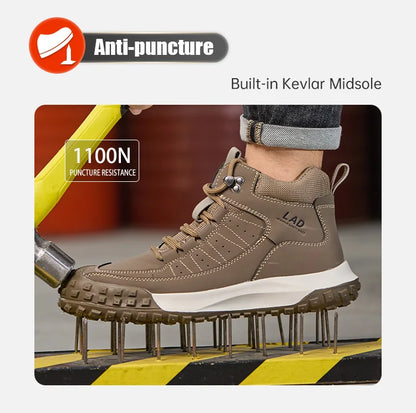 Zapatos de seguridad para hombre, de caña alta, cómodos, con suela blanda, antiimpactos y resistentes a perforaciones, botas de trabajo para obras de construcción.