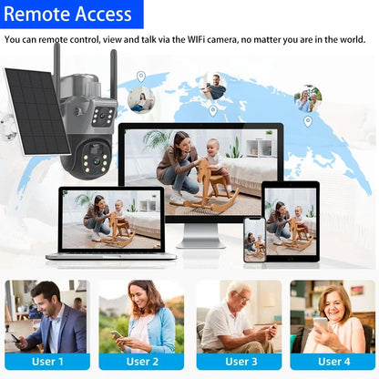 Cámara solar 4K de 8 MP con doble pantalla, Wi-Fi de doble banda 5G y 2.4 GHz, PTZ inalámbrica para exteriores, detección PIR, CCTV, EseeCloud