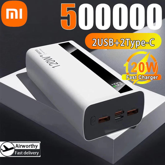 Banco de energía Xiaomi de 500000 mAh, gran capacidad, 120 W, carga rápida PD20W, apto para todos los teléfonos móviles, larga duración.