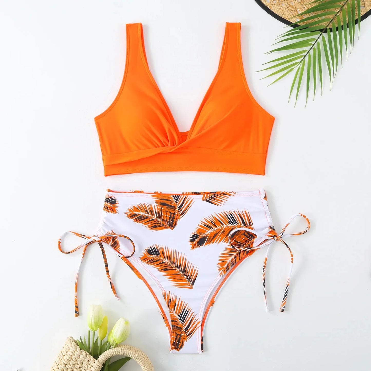 Oferta de temporada: nuevo traje de baño de nailon de color puro, cintura alta, sexy, para mujer, conjunto de bikini de moda, fuente de casa, ajuste cómodo