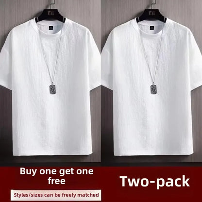 Camiseta de manga corta de lino suelto y seda helada para hombre, estilo nuevo de verano, camisa blanca de media manga, ropa interior térmica