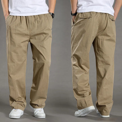 Pantalones cargo casuales de algodón para hombre, con bolsillos, corte recto y holgado, elásticos, ideales para el trabajo. Talla 6XL.