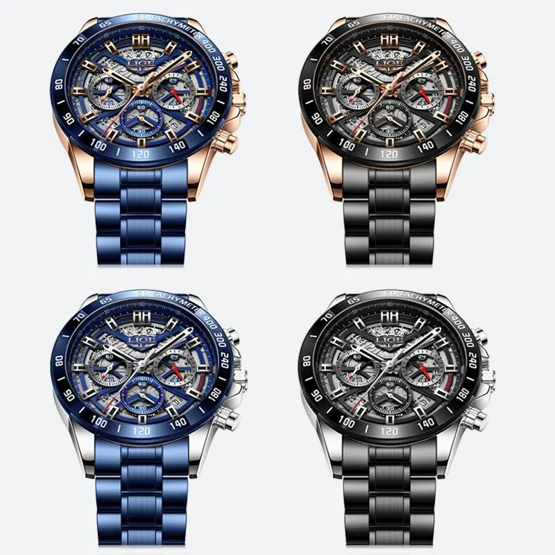 LIGE 2024 Nuevo Reloj para Hombre, Marca Top, Lujo, Hueco, Reloj para Hombre, Impermeable, Deportivo, Cuarzo, Cronógrafo, Reloj de Pulsera para Hombre, Relogio Masculino