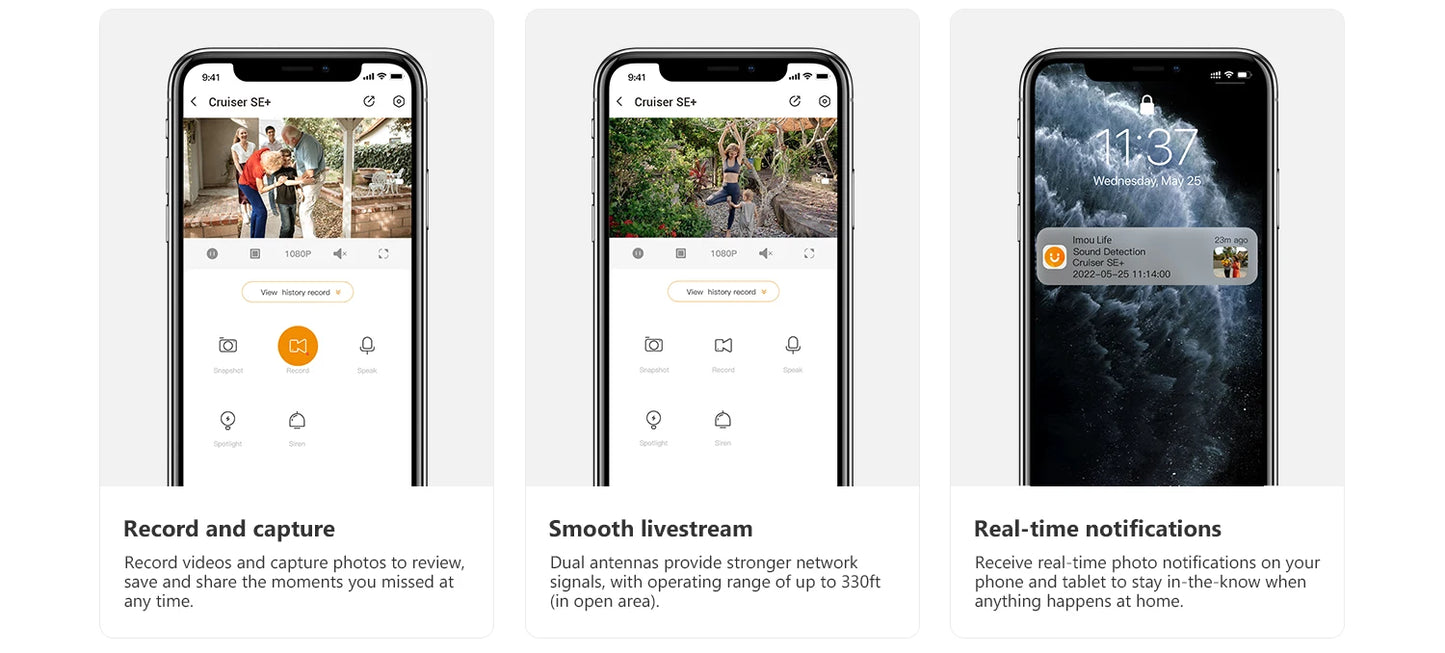 Cámara de seguridad IMOU Cell PT Lite de 3 MP con batería, paneles solares, visión nocturna a color, protección Wi-Fi y protección para exteriores.