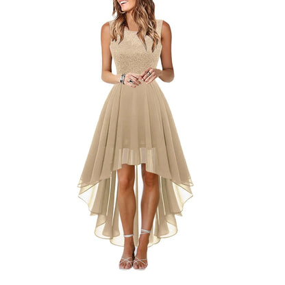 Primavera Verano 2025 Vestido de noche de encaje ceñido con cintura ahuecada Falda midi Sin mangas Cuello redondo Tejido de poliéster Cintura imperio