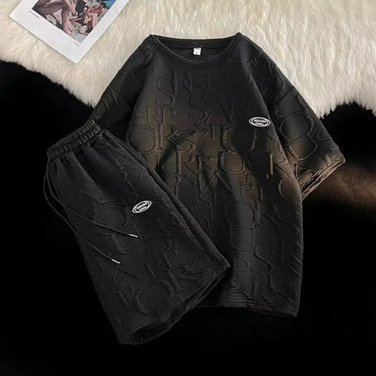 Conjunto de camiseta y pantalones cortos de manga corta para hombre, ropa deportiva informal de verano, corte holgado, marca de moda, largo de cinco cuartos, cómodo