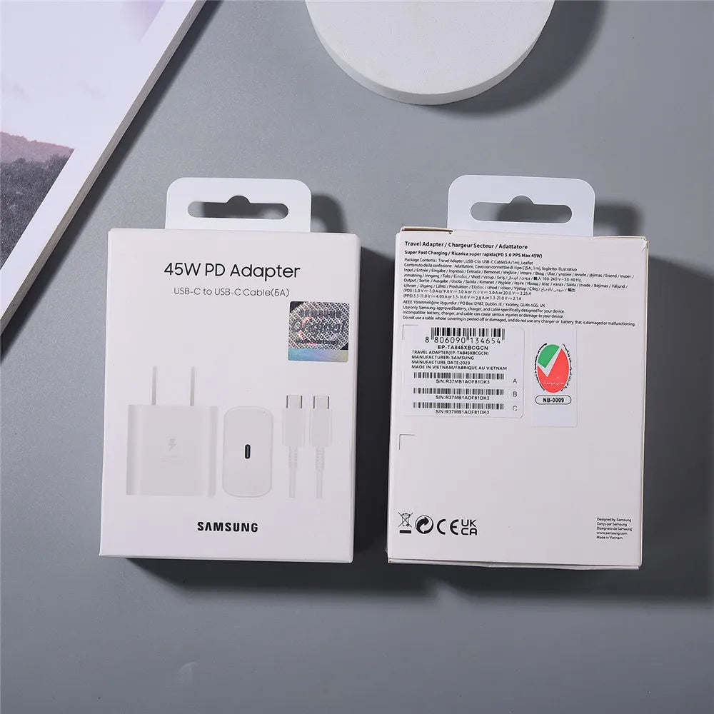 Cargador original Samsung de 45 W con carga superrápida, adaptador certificado UE/RU para Galaxy Z Fold/Flip 6 5 4 3 A56 A36 F56 C55 M55 M56