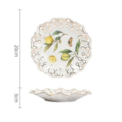 Plato de cerámica de estilo europeo para cena, elegante plato de carne con diseño de limón, juego de taza de café, plato de postre de cocina occidental