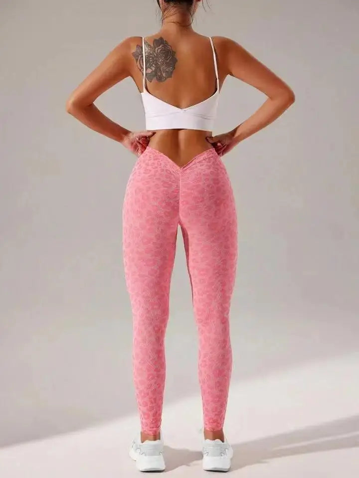 Leggings de nailon para gimnasio, yoga, espalda en V, efecto push-up en glúteos, ciclismo, fitness, ropa deportiva para entrenamiento.