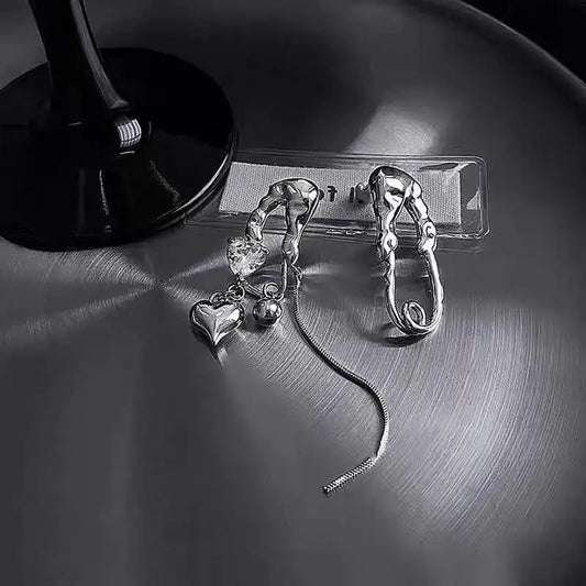 1 par de pendientes vintage punk de metal con borlas de circonita y corazón para mujer y hombre, estilo gótico Y2K Harajuku, accesorios de joyería de cadena larga.