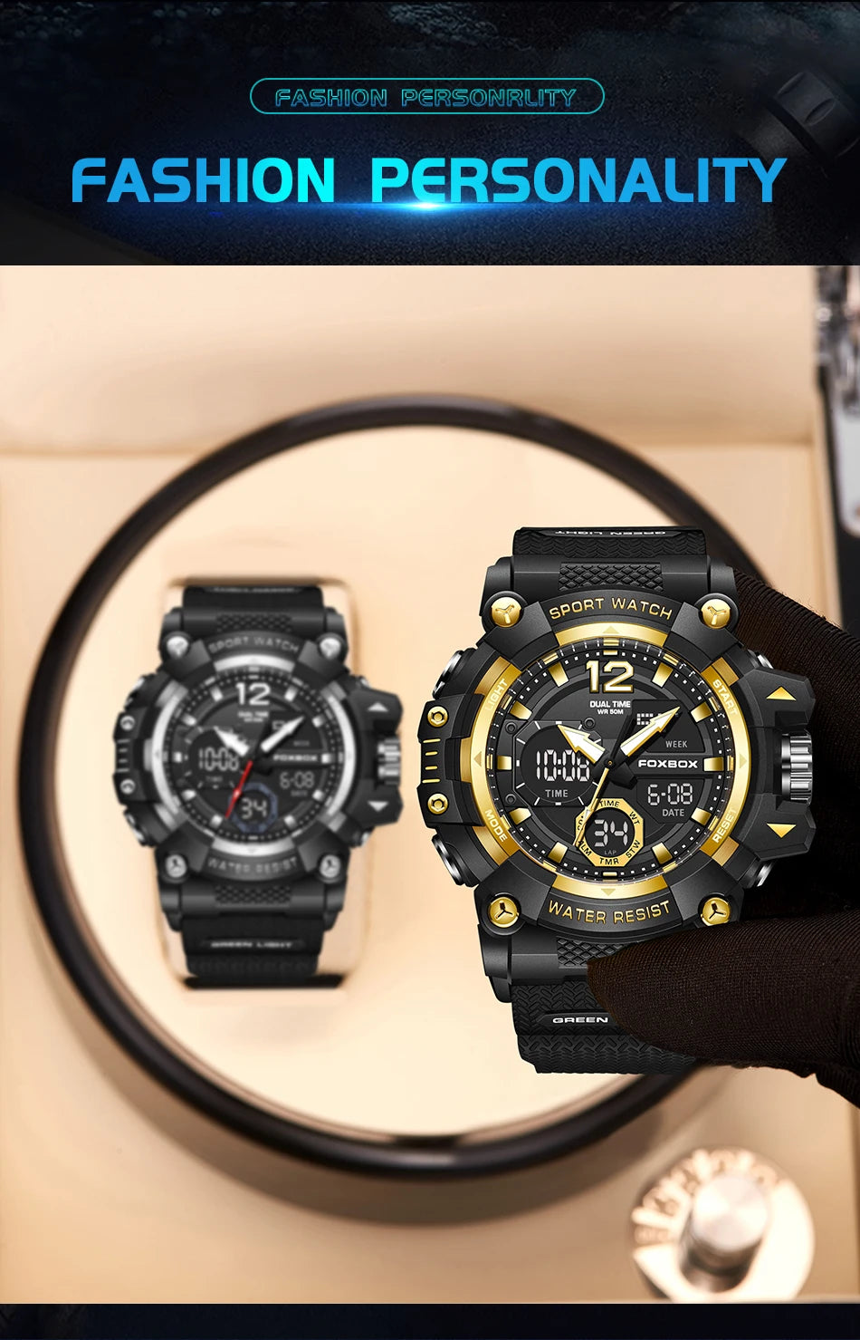 Relojes de pulsera para hombre con pantalla LED de lujo FOXBOX, deportivos, luminosos, impermeables, militares, de cuarzo, para hombre, Relogios Masculino + Caja