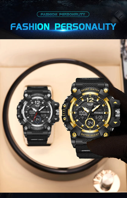 Relojes de pulsera para hombre con pantalla LED de lujo FOXBOX, deportivos, luminosos, impermeables, militares, de cuarzo, para hombre, Relogios Masculino + Caja