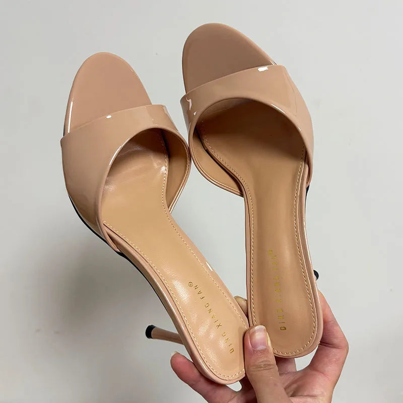 Sandalias de tacón para mujer, zapatillas de verano y primavera, con punta redonda y tacón fino