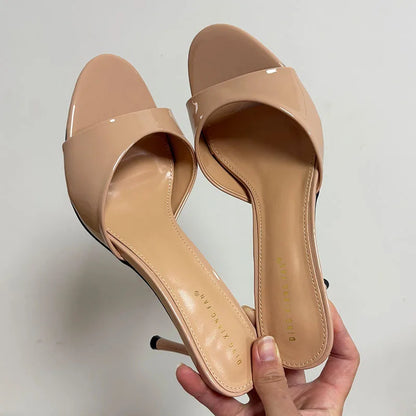 Sandalias de tacón para mujer, zapatillas de verano y primavera, con punta redonda y tacón fino