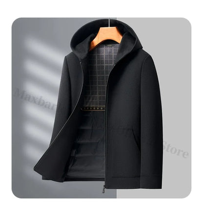Chaqueta de lana para hombre Maxbarley con capucha, ideal para actividades al aire libre, trabajo, cortavientos, cálida, con forro desmontable de alta calidad y muy cómoda. Abrigo de lana ligero para invierno.