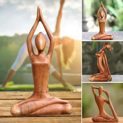 Estatua de meditación de yoga tallada en madera de chica de yoga, hecha a mano, pose de yoga, decoración del hogar