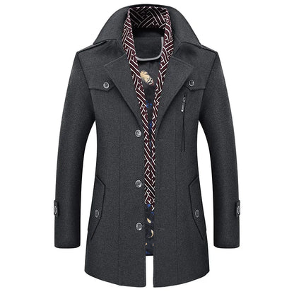 Chaqueta de lana lisa para hombre, estilo cárdigan, corte holgado, manga larga, cuello vuelto, estilo casual, 2025