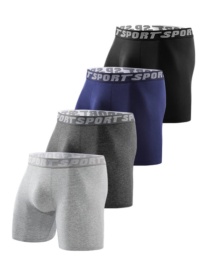 4 piezas de ropa interior deportiva para hombre, pantalones deportivos suaves, transpirables y cómodos, calzoncillos largos modernos y personalizados.