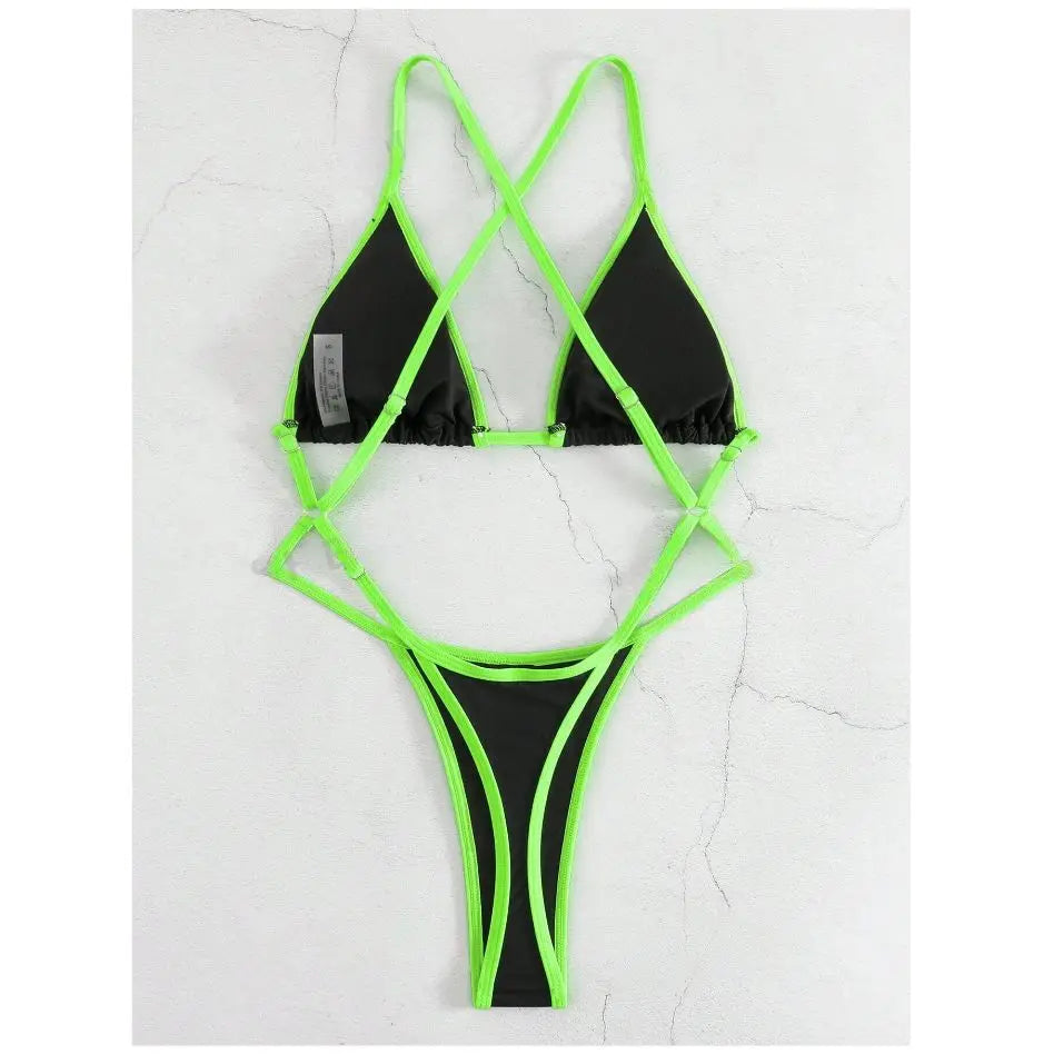 Traje de baño de una pieza con cuello halter y ribete en contraste para mujer, traje de baño sexy para playa de verano