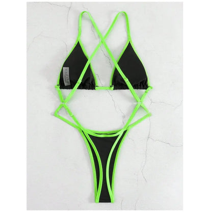 Traje de baño de una pieza con cuello halter y ribete en contraste para mujer, traje de baño sexy para playa de verano