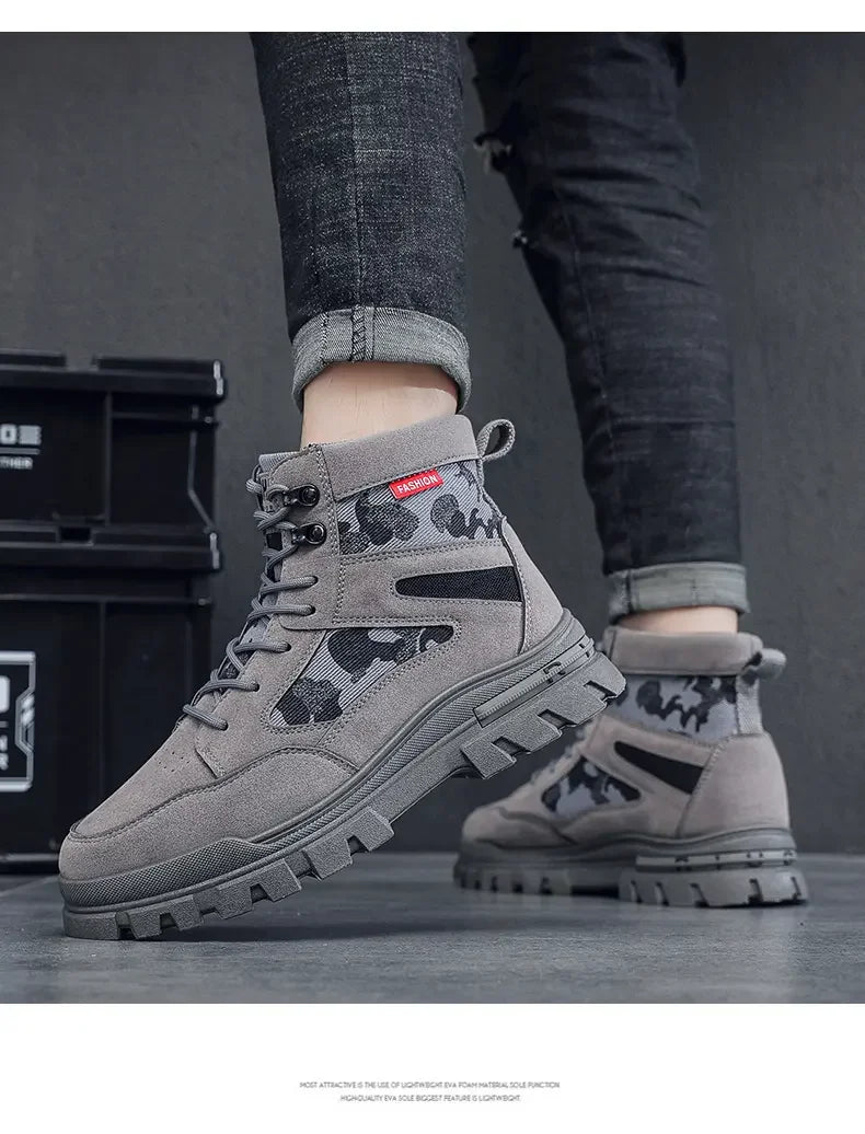 Botas altas para hombre, suela plana, ligeras, para senderismo, exteriores, negras, para correr, tenis, caminar, motocicleta