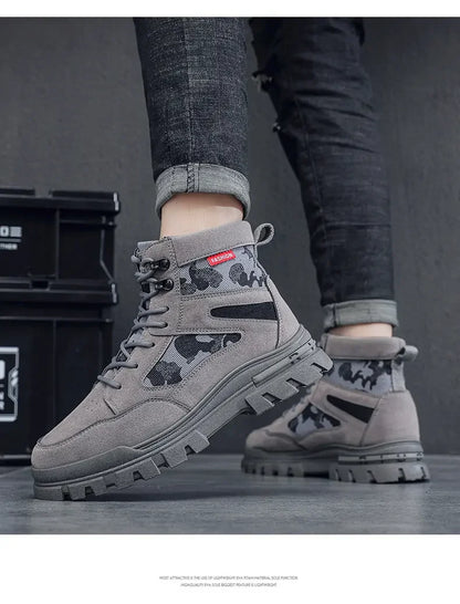 Botas altas para hombre, suela plana, ligeras, para senderismo, exteriores, negras, para correr, tenis, caminar, motocicleta