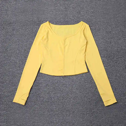 Ropa de yoga fitness para mujer, ropa deportiva de manga corta con escote cuadrado, otoño 2025, de secado rápido, transpirable y adelgazante.
