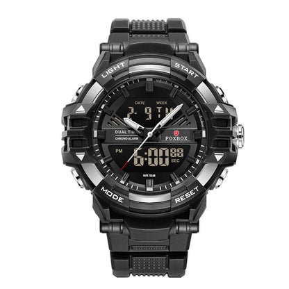 LIGE FOXBOX - Reloj electrónico deportivo informal de moda para hombre, con pantalla digital LED, resistente al agua hasta 50 m, alarma y fecha, con caja