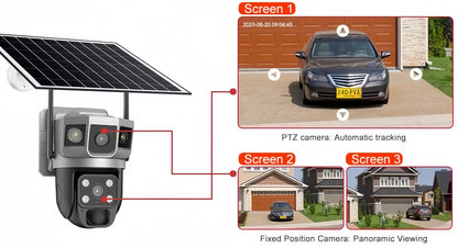 Cámara solar exterior V380Pro de 12 MP con IP 4G/WiFi, visión nocturna HD, seguimiento PTZ, detección de movimiento PIR y seguridad para el hogar (CCTV inteligente).