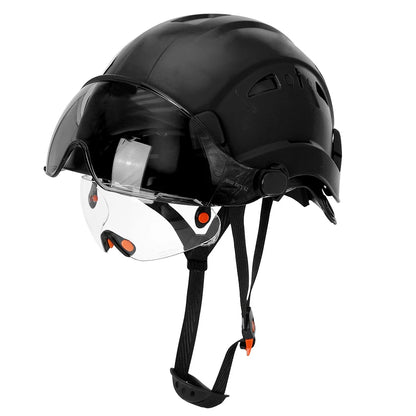 Casco de seguridad con patrón de fibra de carbono y gafas de doble visera para ingenieros, casco de seguridad CE ANSI ABS, gorra de trabajo industrial, rescate