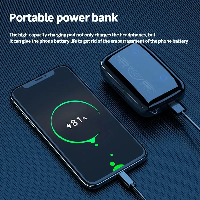 Auriculares Bluetooth M19 inalámbricos TWS para juegos, con cancelación de ruido, táctiles, intrauditivos, mini auriculares con batería externa de emergencia