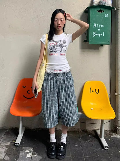 Camiseta con estampado de dibujos animados de Hello Kitty de Sanrio para mujer, ropa de manga corta ajustada, estilo japonés, camisetas blancas de verano Y2k