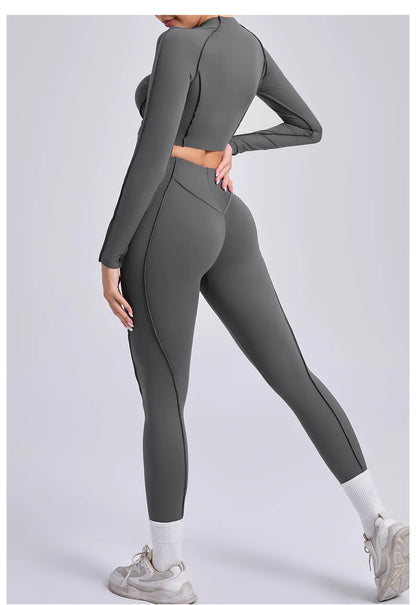Yoga Set Workout Tracksuits 2 Pieces Gym Clothes Sportswear Yoga Suits For Women Fitness Set Sports Long Sleeved Gym Leggings