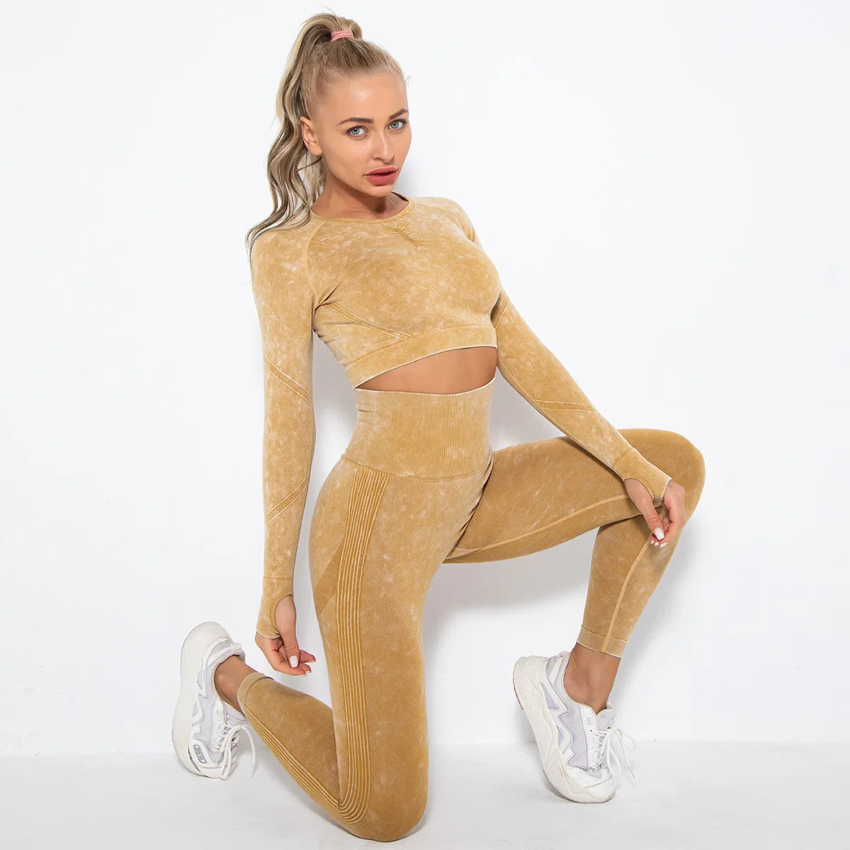 Conjunto de gimnasio con top corto sin costuras para mujer, conjunto de entrenamiento de yoga, ropa deportiva, leggings push up, chándal