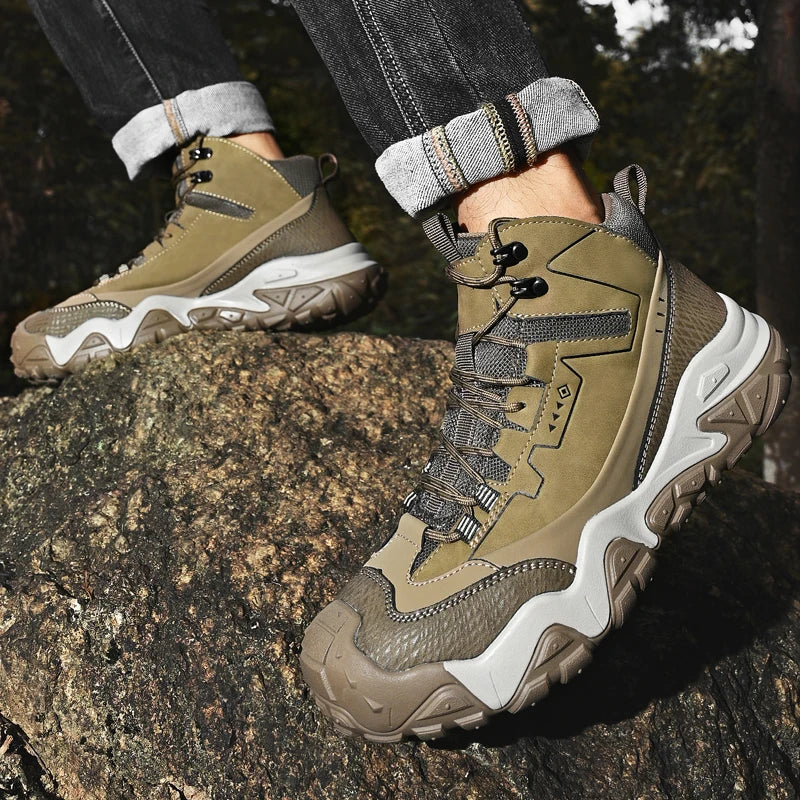 Retro Outdoor Motorcycle Boots Male Comfortable Leather Ankle Boots for Men New Trend Biker High Top Shoes Leisure Walk Botas