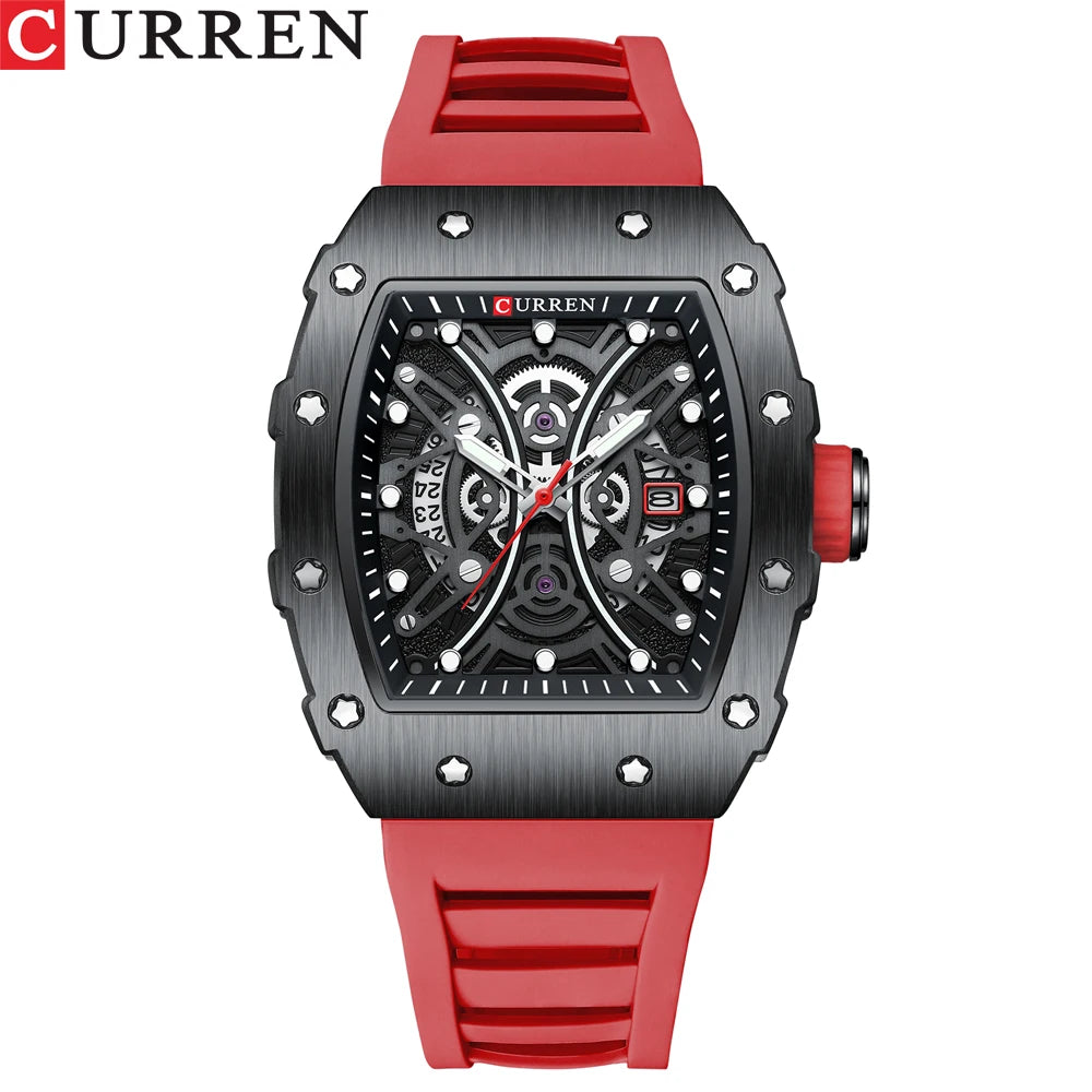 Reloj CURREN 3D para hombre, de cuarzo, de acero inoxidable, resistente al agua, creativo, con correa de silicona, reloj de pulsera