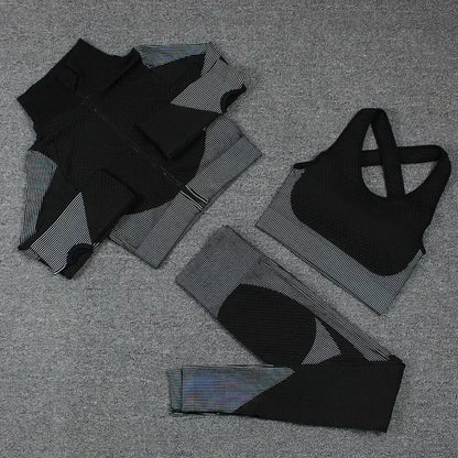 Conjunto de 3 piezas de yoga sin costuras, chaleco deportivo de fitness, pantalones de cintura alta que levantan la cadera, ropa de entrenamiento, conjunto de leggings de gimnasio para mujer
