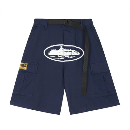 Pantalones cortos de trabajo holgados e informales con estampado multibolsillos para hombre, estilo hip hop, estilo urbano, a la moda