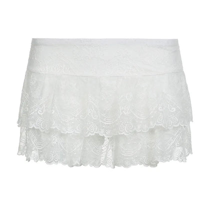 Falda de tul con encaje, minifalda de corte A, negra, lisa, de cintura baja, con capas, de encaje, corta, estilo bohemio, estilo Fairycore, para mujer.