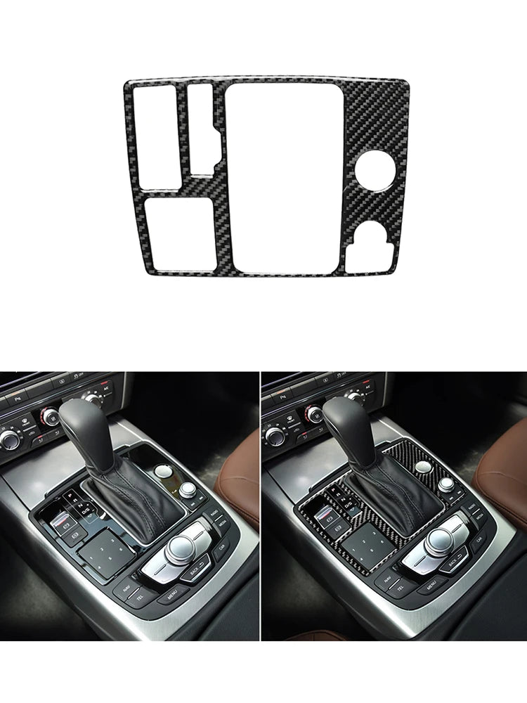 Accesorios decorativos para el interior del coche Audi A6 A7 2012 2013 2014 2015 2016 2017 2018, pegatinas negras de fibra de carbono, embellecedor de cubierta.