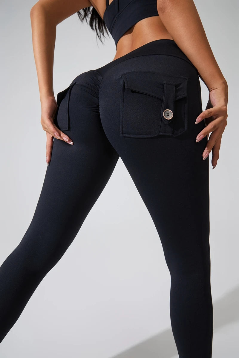 Pantalones de yoga DIAS FIT JOY de nailon, con bolsillo en los glúteos, ajustados, para mujer, deportivos, de fitness, realzan la cadera, transpirables, sin línea en T.