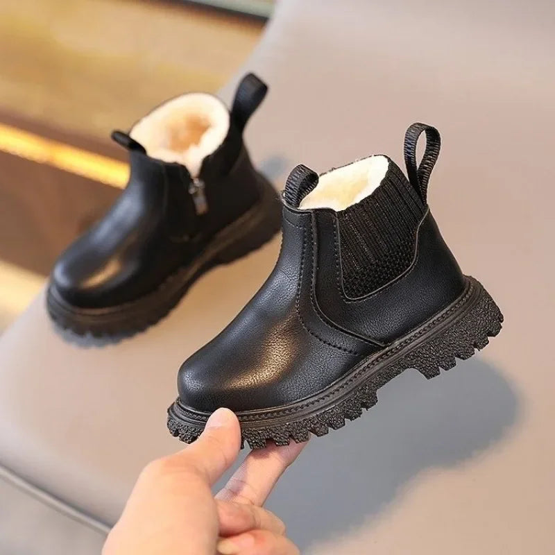 Nuevos zapatos de invierno para niños de 1 a 10 años, botas de nieve cálidas de moda para niños, botas de cuero PU, botas de princesa para niñas, antideslizantes.