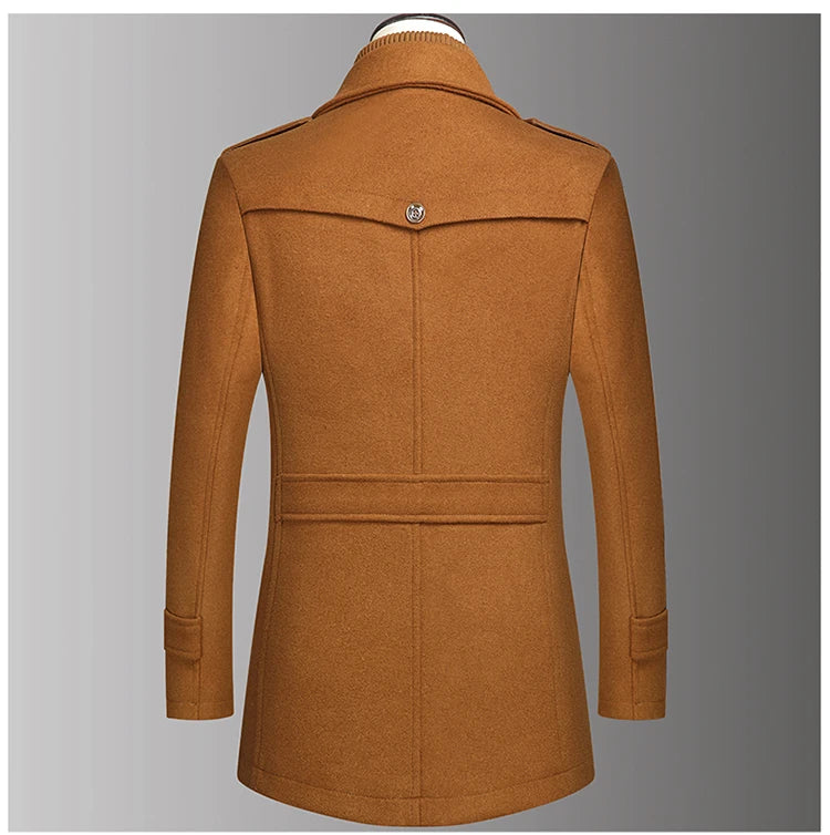 Abrigo de lana de doble cuello para hombre, elegante y moderno, ideal para otoño e invierno, estilo ejecutivo. Alta calidad. Abrigo de lana de moda para hombre de mediana edad.